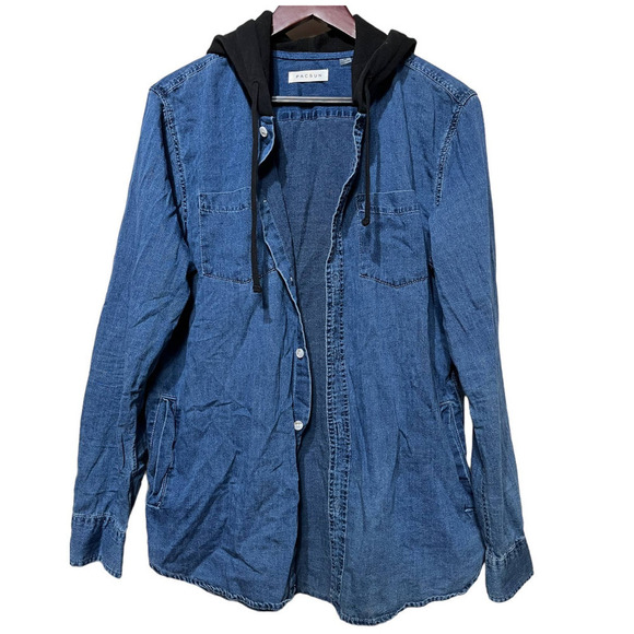 Pacsun Men’s Denim Jean Hooded Button Up Shirt - Picture 1 of 6